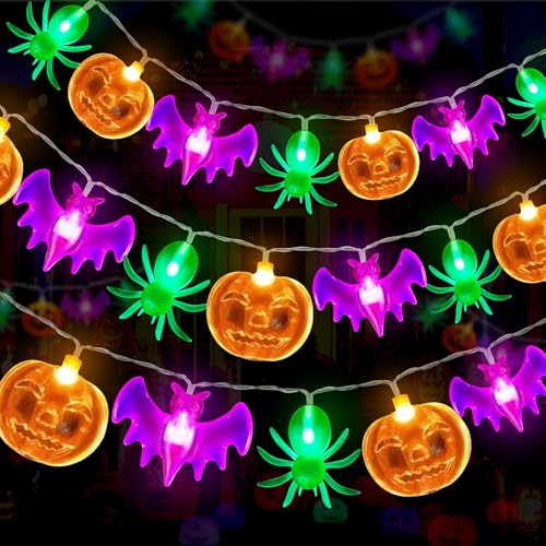 ALEGRE Halloween Lichterkette Kürbis Deko,3m 20 LED Halloween Deko Kürbis Fledermaus Spinne Lichterkette Batterie,Helloween Lichterketten Innen Außen,Lichterketten Batteriebetriebene für Garten,Balkon von ALEGRE