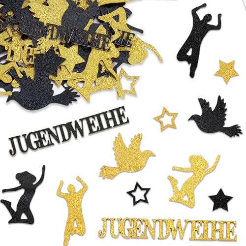 ALEGRE® 100 Stk Jugendweihe Deko Konfetti Schwarz Gold, Deko Jugendweihe Junge Mädchen, 2025 Glitzer Tischdeko Streudeko, Teenager Konfetti Tischdeko für Endlich Erwachsen Party Dekoration von ALEGRE