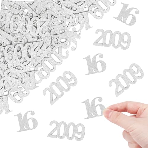 ALEGRE Glitzer Konfetti 16 Geburtstag Mädchen Junge Deko Groß 2,8-5cm,100 Stk Tischdeko 16. Geburtstag Junge,2009 Streudeko Geburtstag 16 Jahre Silber,Deko 16 Geburtstag Tisch,Sweet 16 Geburtstagsdeko von ALEGRE