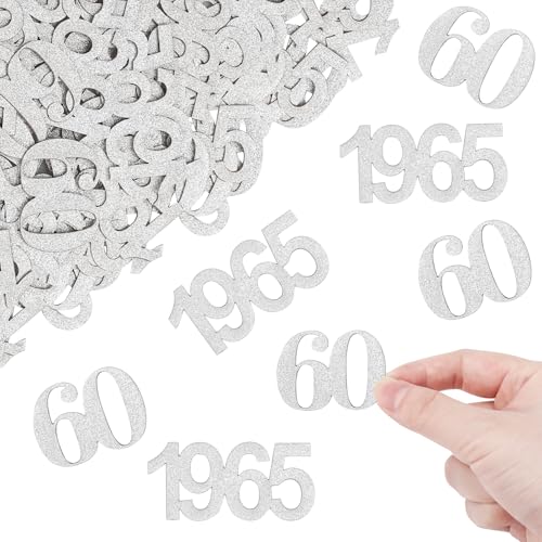 ALEGRE Glitzer Konfetti 60. Geburtstag Deko Groß 3,4-5cm, 100 Stk Mann Tischdeko Frau, 1965 Streudeko 60er, Silber Geburtstagsdeko 60 Jahre von ALEGRE