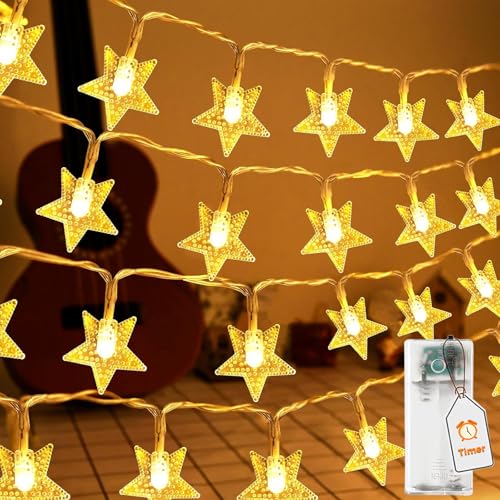 ALEGRE® LED Lichterkette Sterne mit Timer,3M 20 LED Warmweiß Stern Lichterkette Weihnachten Außen Innen Batteriebetrieben,Sterne Lichterkette mit Timer für Hochzeit,Kinderzimmer,Silvester,Weihnachten von ALEGRE