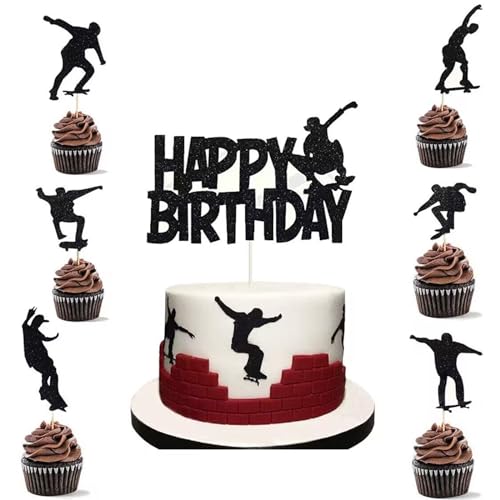 ALEGRE Skatoboard Tortendeko Junge,13 Stück Happy Birthday Kuchen Deko Schwarz,Skatoboard Tortenaufleger Geburtstag Junge Mädchen,Glitzer Cupcake Topper,Extreme Skateboarding Thema Party Deko Zubehör ALEGRE Skatoboard Tortendeko Junge,13 Stück Happy Birthday Kuchen Deko Schwarz,Skatoboard Tortenaufleger Geburtstag Junge Mädchen,Glitzer Cupcake Topper,Extreme Skateboarding Thema Party Deko Zubehör von ALEGRE