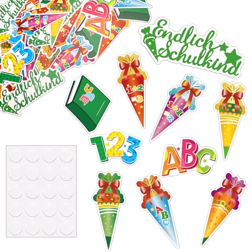 ALEGRE Streudeko Einschulung Mädchen Junge Groß 3,7-10cm, 50 Stk Tischdeko Einschulung Deko, Bunt Konfetti Schulanfang Deko,ABC 123 Schultüte Deko Schulanfang,Zuckertüte Schulkind Deko Schuleinführung von ALEGRE