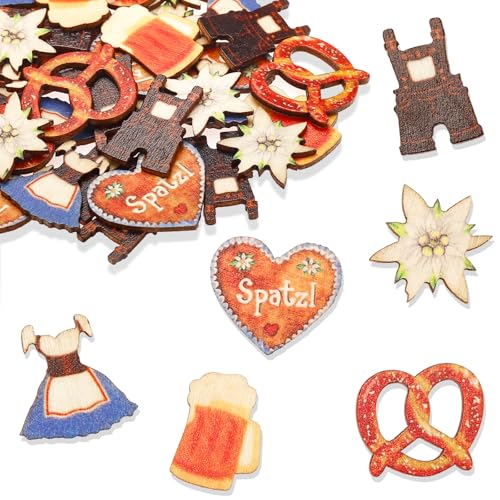 ALEGRE Streudeko Oktoberfest Deko Konfetti Holz, 50 Stück Edelweiss Bier Dirndl Brezel Lederhose Oktoberfest Tischdeko, Bayrische Deko Confetti für Bier Deko, Bier Oktoberfeste Thema Party Dekoration von ALEGRE