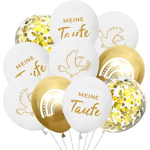 ALEGRE Taufe Deko Luftballon Weiß Gold,20 Stk Taufdeko Luftballons Taufe,Deko Taufen Mädchen Junge,Taube Regenbogen Muster Tauf Helium Ballon für Babyparty,Kommunion,Konfirmation,Babyshower Party Deko von ALEGRE