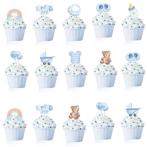 ALEGRE Babyparty Tortendeko Taufe Junge, 18 Stück Cupcake Topper, Boy Kuchen Deko, Shower Gender Reveal Party, Muffin Blau für Taufe, Babyparty ALEGRE Babyparty Tortendeko Taufe Junge, 18 Stück Cupcake Topper, Boy Kuchen Deko, Shower Gender Reveal Party, Muffin Blau für Taufe, Babyparty von ALEGRE