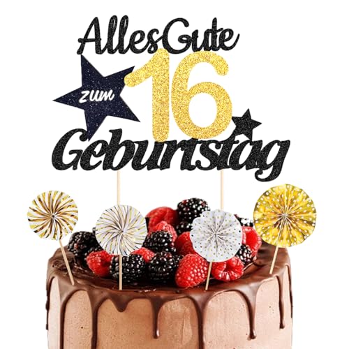 ALEGRE® Tortendeko 16 Geburtstag Mädchen Junge, 5 Stück Sweet 16 Kuchen Deko,Glitter Kuchendeko 16. Geburtstag Mädchen,16. Geburtstag Junge Deko Torte,Deko 16 Geburtstag Mädchen, Geburtstag 16 Jahre von ALEGRE