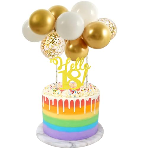 ALEGRE Tortendeko 18 Geburtstag,11 Stück Gold Cake Topper 18 Geburtstag Deko Kuchen Luftballons,Hello 18 Deko 18 Geburtstag Mädchen Junge,Glitzer Kuchendeko 18. Geburtstag Party Deko von ALEGRE