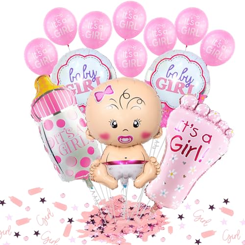 ALEGRE® Babyparty Deko Mädchen, It's A Girl Baby Shower Party Deko Mädchen, Deko Babyparty Mädchen mit Luftballons Rosa und Konfetti, Taufe Deko Mädchen, Gender Reveal Balloon Baby Shower Party Deko von ALEGRE