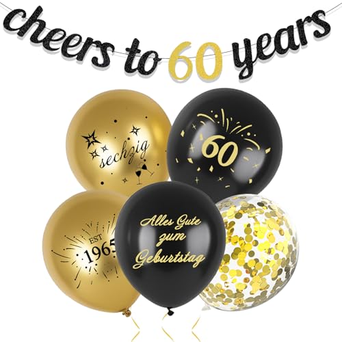 Deko 60. Geburtstag Frauen Mann, Luftballons 60 Geburtstag Deko Schwarz Gold, 60. Geburtstage Deko Set mit Alles Gute zum Geburtstags Ballons und Cheers to 60 Years Girlande, Geburtstagsdeko 60 Männer Deko 60. Geburtstag Frauen Mann, Luftballons 60 Geburtstag Deko Schwarz Gold, 60. Geburtstage Deko Set mit Alles Gute zum Geburtstags Ballons und Cheers to 60 Years Girlande, Geburtstagsdeko 60 Männer von ALEGRE