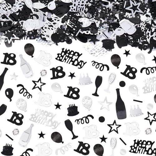 Konfetti 18. Geburtstag Deko - 1500 Stück Streudeko, Tischdeko Schwarz Silber für Junge Mädchen, Happy Birthday Konfetti, Dekoration für Hochzeit Jubiläum Konfetti 18. Geburtstag Deko - 1500 Stück Streudeko, Tischdeko Schwarz Silber für Junge Mädchen, Happy Birthday Konfetti, Dekoration für Hochzeit Jubiläum von ALEGRE