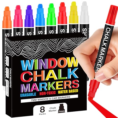 Fensterkreide-Marker für Autos, waschbar, Strumpffüller für Damen, Kinder, Teenager, Jungen, Mädchen, Schul- und Kunstbedarf, Jumbo-Flüssigkreidestift mit 7 mm dicker breiter Spitze für Autofenster Fensterkreide-Marker für Autos, waschbar, Strumpffüller für Damen, Kinder, Teenager, Jungen, Mädchen, Schul- und Kunstbedarf, Jumbo-Flüssigkreidestift mit 7 mm dicker breiter Spitze für Autofenster von ALEMHOP