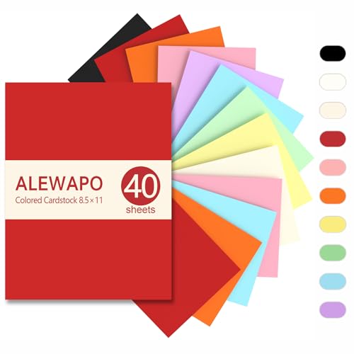 ALEWAPO Farbiger Karton, 21,6 x 28,9 cm, sortiert, 40 Blatt, 10 Farben, farbiges Kopierpapier, 29,5 kg/180 g/m², dicker Papierkarton 8,5 x 11 cm, für Bastelarbeiten, Kinderschulbedarf, Cricut ALEWAPO Farbiger Karton, 21,6 x 28,9 cm, sortiert, 40 Blatt, 10 Farben, farbiges Kopierpapier, 29,5 kg/180 g/m², dicker Papierkarton 8,5 x 11 cm, für Bastelarbeiten, Kinderschulbedarf, Cricut von ALEWAPO