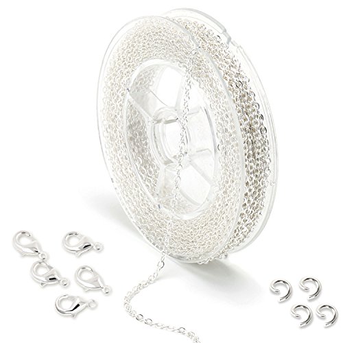 10 Meter Schmuckherstellung Kette Silber Überzogene Halskette Kabel Kette Metallkette mit 50 Sprung Ringe und 20 Karabinerverschlüsse für Schmuck Herstellung 10 Meter Schmuckherstellung Kette Silber Überzogene Halskette Kabel Kette Metallkette mit 50 Sprung Ringe und 20 Karabinerverschlüsse für Schmuck Herstellung von ALEXCRAFT