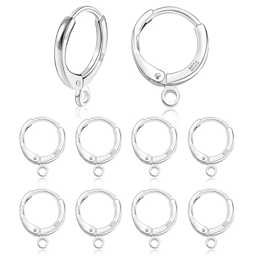 10 Stück Sterling Silber Ohrringhaken Ohrring Creolen Hebel Zurück, Silber 925 Ohrhaken Tropfenohrringe Selber Machen Set Silber Creolen 12mm mit Ring Ohrhaken Zubehör zur Herstellung von Ohrringen von ALEXCRAFT