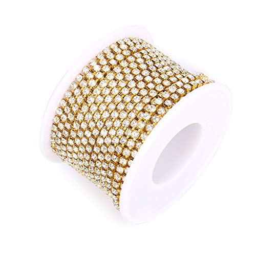 10mx3mm Strassband Rhinestones Strasssteine zum Aufnähen Strass Borte Band Strassband Glitzerband Basteln für Schmuck Machen Nähen Handwerk DIY Hochzeit Deko, Gold von ALEXCRAFT