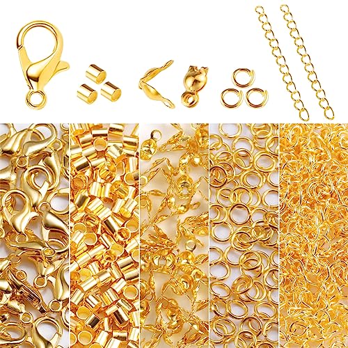 ALEXCRAFT 1000 Stück Schmuckherstellung Zubehör Gold ketten Verschluss Armband Kettenverschluss Lobster Clasp Open Jump Rings Jewelry Making Kit von ALEXCRAFT