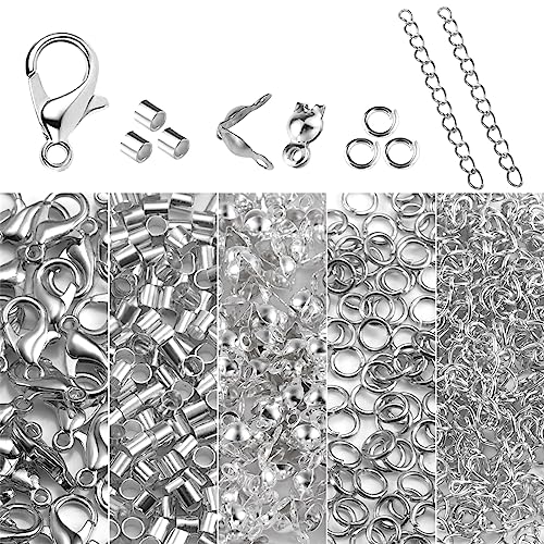 ALEXCRAFT 1000 Stück Schmuckherstellung Zubehör Silber ketten Verschluss Armband Kettenverschluss Lobster Clasp Open Jump Rings Jewelry Making Kit von ALEXCRAFT