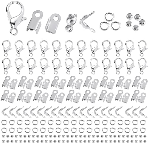 ALEXCRAFT 1150 Stück Schmuckherstellung Zubehör Silber Inklusive Silber Kettenverschluss Quetschperlen Armband Verschluss Lobster Clasp Open Jump Rings Cord Ends Terminators Bead Tips Knot Covers von ALEXCRAFT