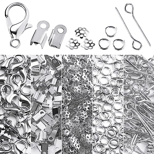 ALEXCRAFT 1250 Stück Schmuckherstellung Zubehör Set Inklusive Silber Kettenverschluss Armband Verschluss Lobster Clasp Open Jump Rings für DIY Anfänger Armband Schmuckherstellung von ALEXCRAFT