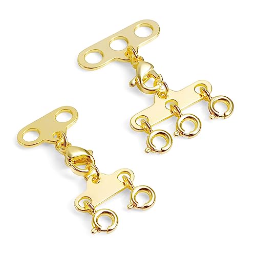 2 Stück Ketten Layering Verschluss - 14K Gold 2/3 Stränge Federverschluss Separator, Geschichtete Armbänder Halskettenverbinder, DIY Mehrsträngige Schmuck Kette Verschluss Stapelbare von ALEXCRAFT