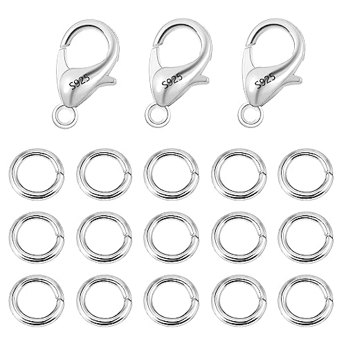 ALEXCRAFT 23 Stück Sterling Silber 925 Kettenverschluss Karabinerverschluss Biegeringe Schmuckverschluss, ketten Halskette Verbinder Verschluss Offene Rings 5mm Schmuckringel Set von ALEXCRAFT