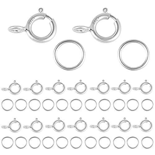40 Stück Sterling Silber 925 Kettenverschluss Federverschlüsse, Silber Federschnalle mit Offenen Biegeringe für Armbänder Halskette Verlängerungskette Schmuckherstellung (Silber) von ALEXCRAFT