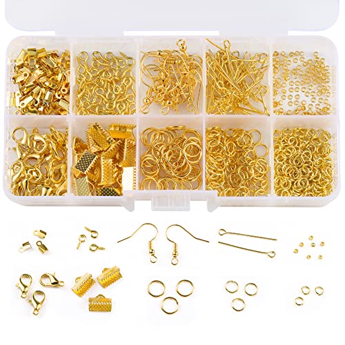 710-teiliges vergoldetes Schmuckzubehör-Set, Karabinerverschlüsse, Biegeringverbinder, Quetschperlen für DIY-Handwerk, Armbänder, Schmuckherstellung von ALEXCRAFT