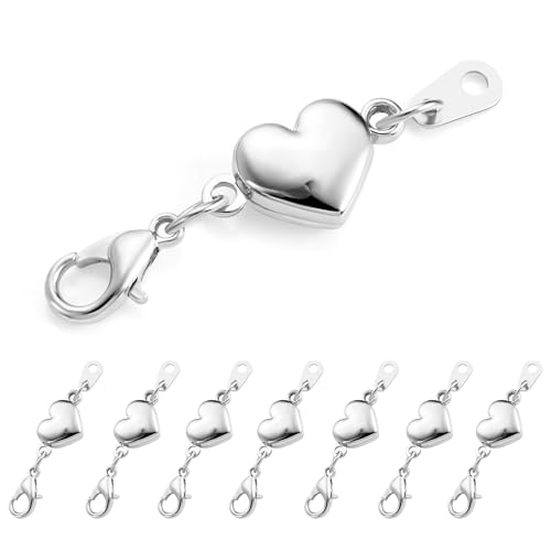 8 Stück Magnetische Halsketten Verschlüsse, Silberfarbene Herzförmige Magnetische Halsketten-Verschlüsse für Armbänder Fußkettchen DIY-Schmuckherstellungszubehör von ALEXCRAFT
