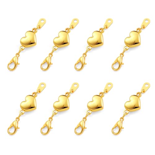 8 Stück magnetische Halsketten Verschlüsse, goldfarbene herzförmige magnetische Halsketten-Verschlüsse für Armbänder Fußkettchen DIY-Schmuckherstellungszubehör von ALEXCRAFT