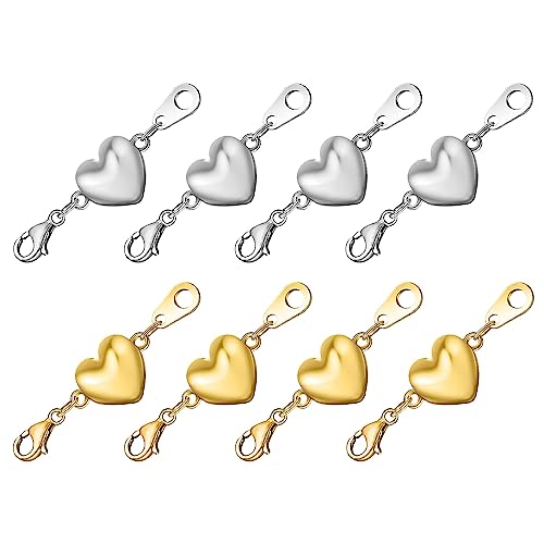 8 Stück Magnet Schmuck-Verschlüsse, Magnetverschlüsse für Halsketten mit Herzförmig Schnalle, Magnetische Karabinerverschlüsse für DIY Armband Extender Halskette Schmuck Making (Gold, Silber) von ALEXCRAFT