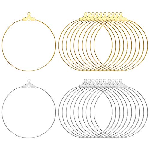 ALEXCRAFT Ohrringe Selber Machen Set Weinglas Anhänger Charme Ringe Ohrringe Glasmarkierer Basteln für Weinglas Creolen Party DIY Schmuck Zubehör 100 Stück 30mm,Golden/Silber von ALEXCRAFT