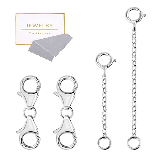 ALEXCRAFT 4 Stück 925 Sterling Silber Kettenverlängerung Doppelkarabinerverschluss Silber, Vergoldet Kettenverschluss Verlängerung Verschluss für Armbänder/Ketten/Halskette/Fußkette/Schmuck DIY von ALEXCRAFT