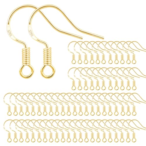 ALEXCRAFT Gold Ohrringe Machen Set Ohrring Haken 925 Sterling Silber für DIY Ohrhänger Schmuckherstellung Ohring Zubehör 100 Stück von ALEXCRAFT
