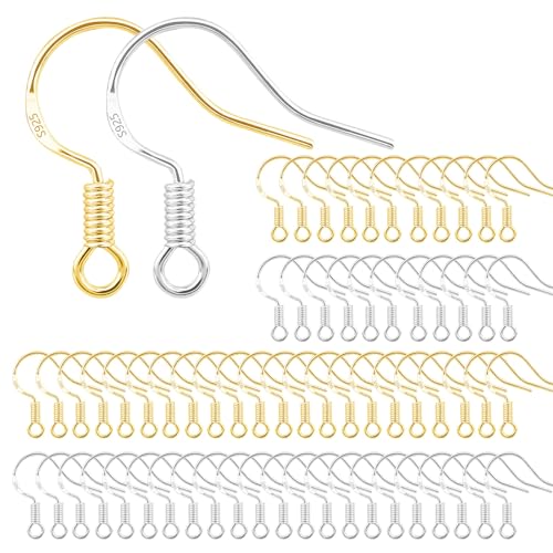 ALEXCRAFT Gold and Silber Ohrringe Selber Machen Set Ohrhaken 925 Sterling Silber für DIY Ohrhänger Schmuckherstellung Ohring Zubehör 100 Stück von ALEXCRAFT