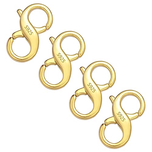 Doppel Kettenverschluss Gold, ALEXCRAFT 4 Stück Schmuckverschluss Gold 925 Doppelter Hummerschere Karabinerverschluss Groß 14K Vergoldet Verschluss für Ketten Armband Halskette Schmuckherstellung von ALEXCRAFT