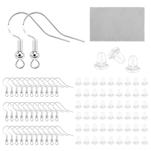 Hypoallergene Ohrringhaken aus 925er Sterlingsilber, große Ohrdrähte, Fisch-Ohrringhaken mit Ohrring-Verschlüssen für Schmuckherstellungszubehör von ALEXCRAFT