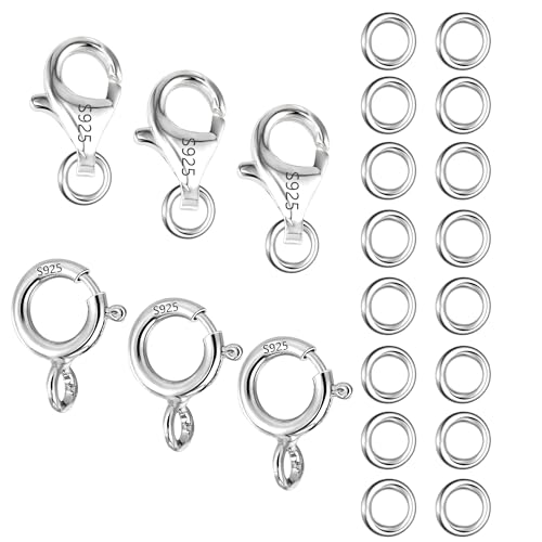 Sterling Silber 925 Kettenverschluss Schmuckverschluss, 26 Stück Halskette Verbinder Armband Verschluss Biegeringe 5mm Schmuckringel Karabinerverschluss Federschnalle Zubehör zum Schmuckherstellung Sterling Silber 925 Kettenverschluss Schmuckverschluss, 26 Stück Halskette Verbinder Armband Verschluss Biegeringe 5mm Schmuckringel Karabinerverschluss Federschnalle Zubehör zum Schmuckherstellung von ALEXCRAFT
