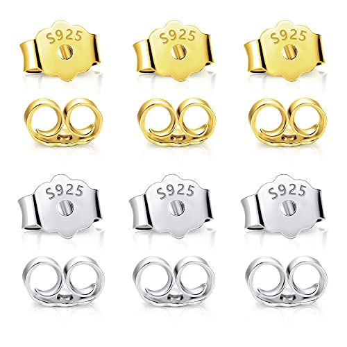 Verschlüsse Gold Silber für Ohrstecker Ohrring, 12 Stück 925 Sterling Silber Ohrring Verschlüsse Sicher Ersatz für Pfosten Hypoallergen Schmetterlings Sicherheitsverschlüsse Ohrring Stopper von ALEXCRAFT