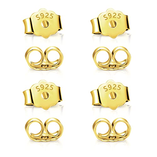 Verschlüsse Ohrstecker Ohrring Gold, 8 Stück 925 Sterling Silber Verschlüsse Gold für Ohrstecker Ohrring Stopper, Hypoallergen Schmetterlings Sicherheitsverschlüsse Gold Sicher Ersatz für Pfosten von ALEXCRAFT