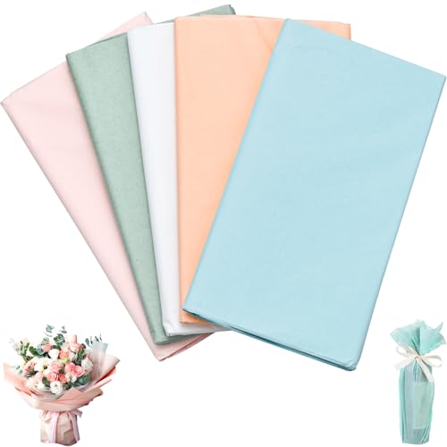 100 Blatt Seidenpapier, Geschenkpapier 50 X 70 Cm, Glanzpapier, Seidenpapier mit 5 Farben für Dekorieren und Verpacken, Basteln von Pompons von ALFFREUDE