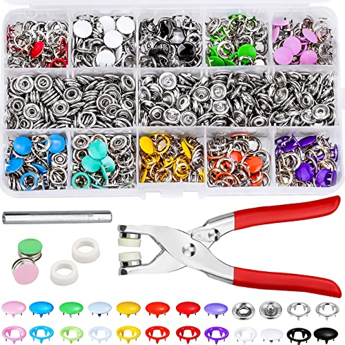 200 Sets Druckknöpfe kit mit Zange Metall Ring Button Druckknöpfe 9,5 mm Jersey Druckknöpfe Hohle Feste Druckknopf Set für DIY Baby Kinderbekleidung Sewing Craft 10 Farben von ALFFREUDE