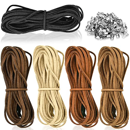 Lederschnur 5 Stück Lederband Kette 5M x 2.6mm Leder Schnur Faux Faden Veloursleder Band Faden Lederbänder Zum Basteln mit 100pcs Schnurenden für DIY Armband Halskette Schmuck Handwerk Lederschnur 5 Stück Lederband Kette 5M x 2.6mm Leder Schnur Faux Faden Veloursleder Band Faden Lederbänder Zum Basteln mit 100pcs Schnurenden für DIY Armband Halskette Schmuck Handwerk von ALFFREUDE