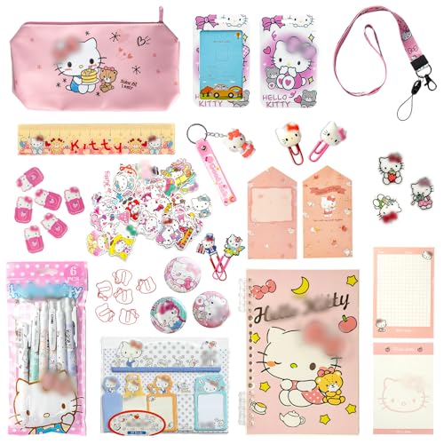 ALFUN Niedliches Kitty-Schreibwaren-Set, Kawaii-Schulbedarf, enthält Gelstifte, Aufkleber, Schlüsselanhänger, Notizbücher, Ausweishalter, Schlüsselband, Haftnotizen, Lesezeichen, Lineal, Notizblock ALFUN Niedliches Kitty-Schreibwaren-Set, Kawaii-Schulbedarf, enthält Gelstifte, Aufkleber, Schlüsselanhänger, Notizbücher, Ausweishalter, Schlüsselband, Haftnotizen, Lesezeichen, Lineal, Notizblock von ALFUN