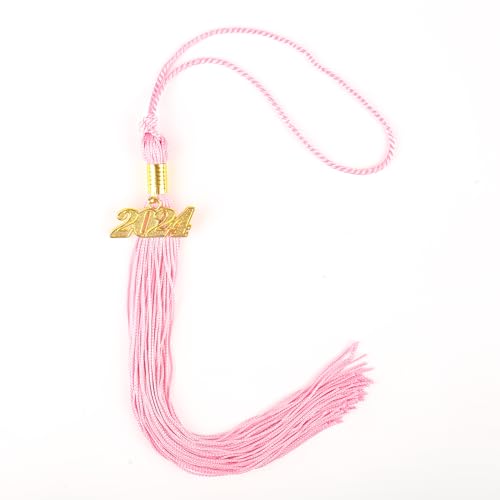 Quaste 2024, mit goldfarbenem Anhänger, 22,9 cm, einzeln und mehrfarbig, für Zeremonie, Foto, Party, Abschlussfeier, 2024, Geschenkidee (Rosa) von ALFUN