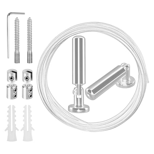 ALI2 Gardinen-Set, 5 m, Edelstahl, Aufhängesystem für Vorhänge, Fotos, Poster, Seil für Vorhang, mit Zubehör (weiß) von ALI2