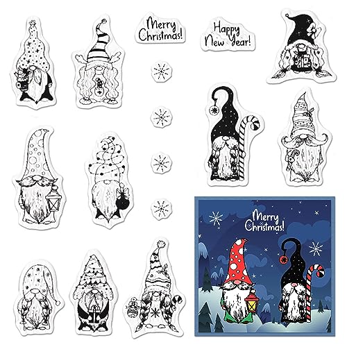 ALIBBON Frohe Weihnachten Gnome Clear Stamps für Kartenherstellung und Fotoalbum Dekorationen, Frohes Neues Jahr Gnome Stempel, Winter Gnome Transparente Silikonstempel zum Basteln und DIY von ALIBBON