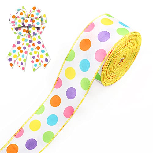ALIBBON 6,3 cm x 9,1 m Frühlingsband aus Sackleinen, buntes Punkteband, rosa, grün, gelb, blau, violett, Punkte, Band für Frühling, Sommer, Kranz, DIY, Basteln, Geschenke, Verpackung, Schleifen, ALIBBON 6,3 cm x 9,1 m Frühlingsband aus Sackleinen, buntes Punkteband, rosa, grün, gelb, blau, violett, Punkte, Band für Frühling, Sommer, Kranz, DIY, Basteln, Geschenke, Verpackung, Schleifen, von Alibbon