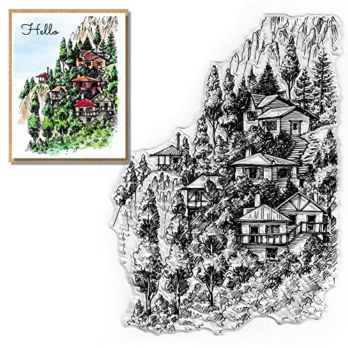 Bergwaldhäuser klare Stempel für Kartenherstellung und Fotoalbum Dekorationen, Hügelhütte klare Stempel Bergvilla transparente Silikon-Gummistempel für Kartenherstellung und DIY Scrapbooking Bergwaldhäuser klare Stempel für Kartenherstellung und Fotoalbum Dekorationen, Hügelhütte klare Stempel Bergvilla transparente Silikon-Gummistempel für Kartenherstellung und DIY Scrapbooking von Alibbon