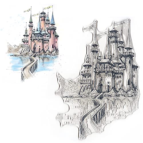 Schloss Hintergrund Klare Stempel für Kartenherstellung und Fotoalbumdekorationen, Vintage Haus klare Briefmarken, Bergsee transparente Silikon-Gummistempel für Kartenherstellung und DIY Scrapbooking Schloss Hintergrund Klare Stempel für Kartenherstellung und Fotoalbumdekorationen, Vintage Haus klare Briefmarken, Bergsee transparente Silikon-Gummistempel für Kartenherstellung und DIY Scrapbooking von Alibbon